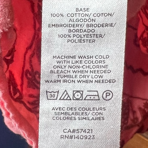 LOFT Floral Embroidered Henley Peplum Shell Top Strawberry Slush Cottagecore L - Picture 5 of 5